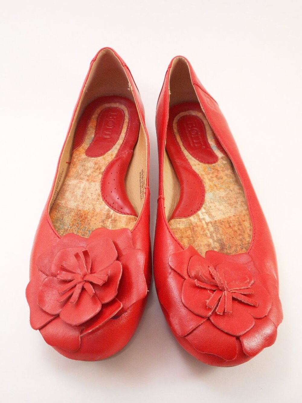 Born Women's Size 7.5 M/W Shoes Red-Orange Leather Flower Slip On Flats - Picture 6 of 10
